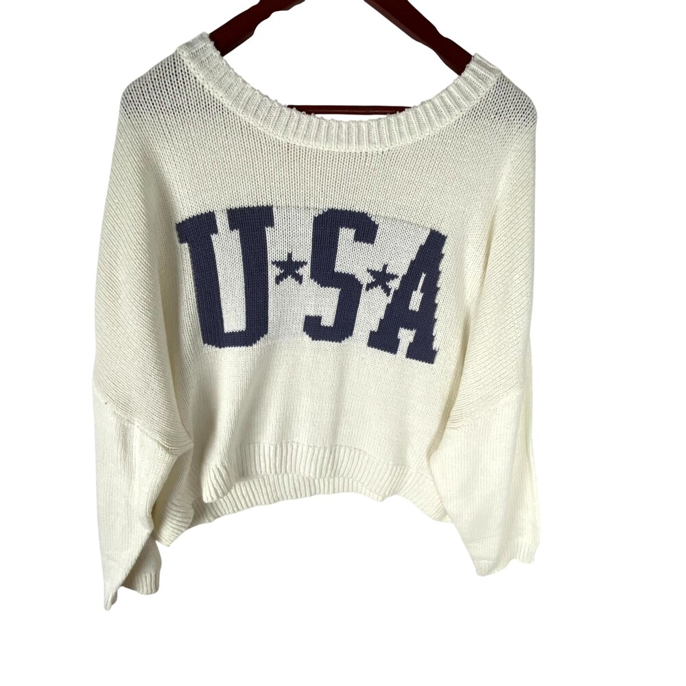 Grayson Threads Sweater Womens 3X Off White Flag Graphic Long Sleeve Pullover